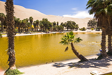 Huacachina, a sand dunes surrounded oasis village in the Ica Region of Peru, South America