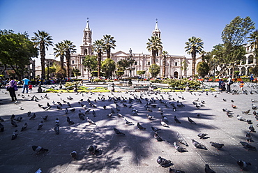 Basilica Cathedral of Arequipa (Basilica Catedral), Plaza de Armas, UNESCO World Heritage Site, Arequipa, Peru, South America