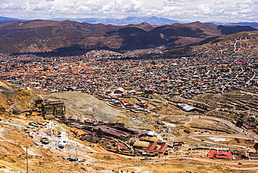 View of refinement factory and Potosi from Potosi silver mines, Department of Potosi, Bolivia, South America