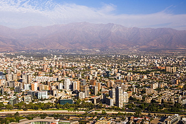 Santiago, seen from San Cristobal Hill (Cerro San Cristobal), Barrio Bellavista (Bellavista Neighborhood), Santiago, Chile, South America