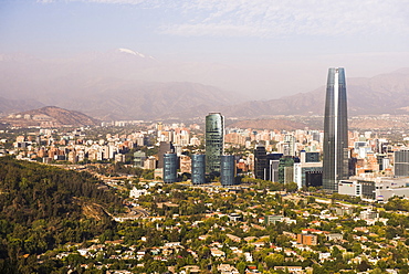 Santiago and Gran Torre Central, seen from San Cristobal Hill (Cerro San Cristobal), Barrio Bellavista (Bellavista Neighborhood), Santiago, Chile, South America