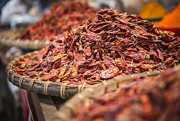 Dried red chillies for sale at Pyin Oo Lwin (Pyin U Lwin) Market, Myanmar (Burma), Asia