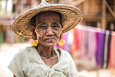 Tattooed woman of a Chin Tribe Village, Chin State, Myanmar (Burma), Asia