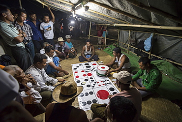 Mrauk U, gambling at Dung Bwe Festival for the passing of an important Buddhist Monk, Rakhine State, Myanmar (Burma), Asia