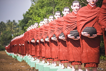 Statues of disciples of Arahant, perfected people who have attained Nirvana, Mawlamyine, Mon State, Myanmar (Burma), Asia