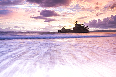 Pungapunga Island at Whangapoua Beach at sunrise, Coromandel Peninsula, North Island, New Zealand, Pacific