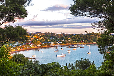 Russell at sunset, Bay of Islands, Northland Region, North Island, New Zealand, Pacific