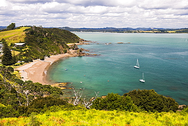 Tapeka Beach seen from Tapeka Point, a popular walk in Russell, Bay of Islands, Northland Region, North Island, New Zealand, Pacific