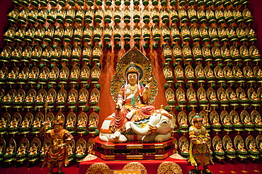 Wall of gold statues at the Buddha Tooth Relic Museum in Chinatown, Singapore, Southeast Asia, Asia