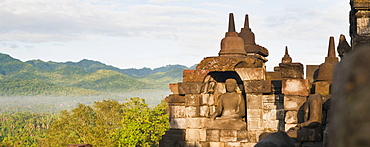 Buddha panorama, Borobudur Temple, UNESCO World Heritage Site, Java, Indonesia, Southeast Asia, Asia