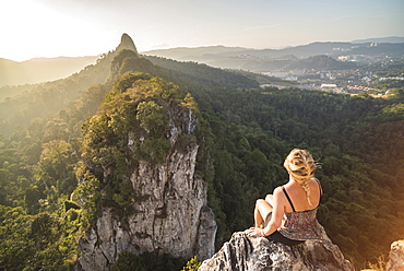 Tourist on Bukit Tabur Mountain at sunrise, Kuala Lumpur, Malaysia, Southeast Asia, Asia