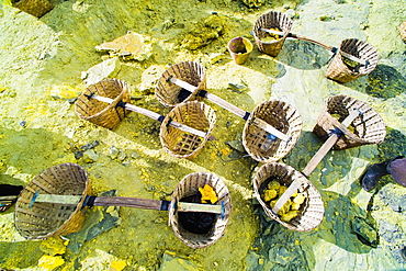 Kawah Ijen, empty sulphur baskets waiting to be filled, East Java, Indonesia, Southeast Asia, Asia