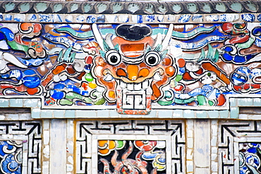 Colourful mosaic detail at The Tomb of Khai Dinh, Hue, Vietnam, Indochina, Southeast Asia, Asia