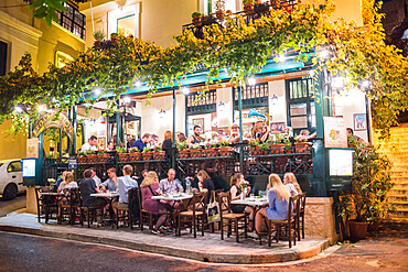 Restaurant at night, Plaka District, Athens, Attica Region, Greece, Europe