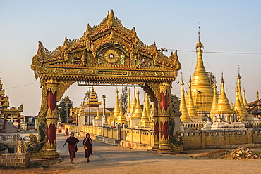 Street scene with Buddhist monk, Pindaya, Shan State, Myanmar (Burma)