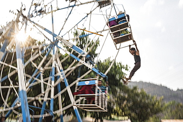 Hand operated ferris wheel at Pindaya Cave Festival, Shan State, Myanmar (Burma), Asia