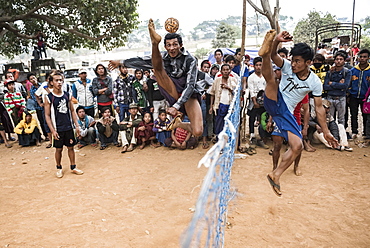 Chin Lone, traditional sport in Myanmar played with a bamboo ball, Pindaya Cave Festival, Shan State, Myanmar (Burma), Asia