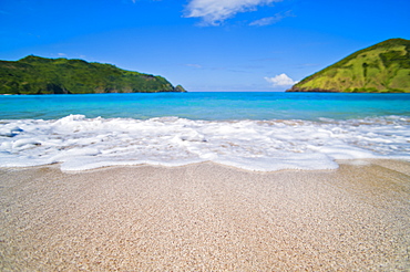 White sands, blue sea and blue sky at Mawun Beach in the South of Lombok, Indonesia, Southeast Asia, Asia