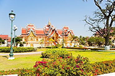 Beautifully decorated building at Pha That Luang, Vientiane, Laos, Indochina, Southeast Asia, Asia