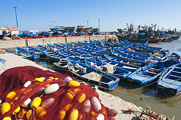 Blue fishing boats in Essaouira Port, formerly Mogador, Morocco, North Africa, Africa 