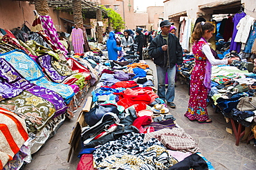 Clothes stalls in the souks of the old Medina of Marrakech, Morocco, North Africa, Africa 