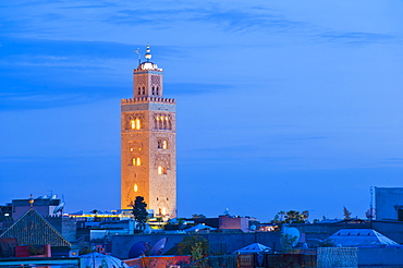 Koutoubia Mosque minaret at night, Marrakech, Morocco, North Africa, Africa 