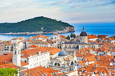 Dubrovnik Cathedral and Lokrum Island elevated view, Old Town, UNESCO World Heritage Site, Dubrovnik, Dalmatian Coast, Adriatic, Croatia, Europe 