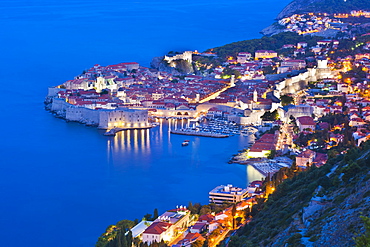 Dubrovnik Old Town at night, taken from Zarkovica Hill, Dalmatian Coast, Adriatic, Croatia, Europe 