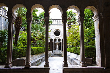 Courtyard inside Franciscan Monastery-Museum, Dubrovnik Old Town, UNESCO World Heritage Site, Dubrovnik, Croatia, Europe 