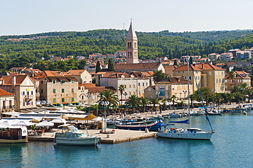 Supetar Harbour and the Church of the Annunciation, Brac Island, Dalmatian Coast, Adriatic, Croatia, Europe