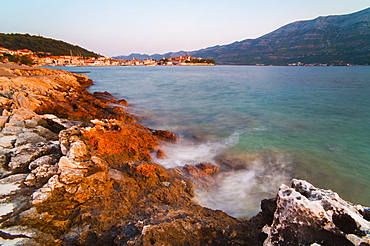 Korcula Town at sunrise, Korcula Island, Dalmatian Coast, Adriatic, Croatia, Europe 