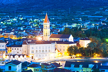 Cathedral of St. Lawrence (Katedrala Sv. Lovre) in Trogir at night, UNESCO World Heritage Site, Dalmatian Coast, Croatia, Europe
