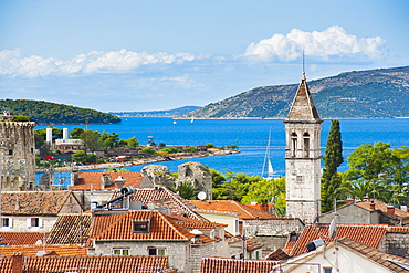 Spire of St. Michael Monastery and Church Belfry, Trogir, UNESCO World Heritage Site, Dalmatian Coast, Adriatic, Croatia, Europe 