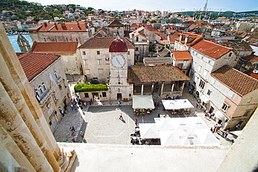 Loggia and St. Lawrence Square viewed from the Cathedral of St. Lawrence, Trogir, UNESCO World Heritage Site, Dalmatian Coast, Croatia, Europe 