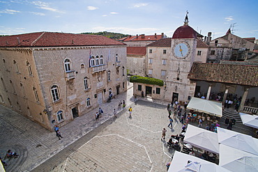 Loggia and St. Lawrence Square viewed from the Cathedral of St. Lawrence, Trogir, UNESCO World Heritage Site, Dalmatian Coast, Croatia, Europe 