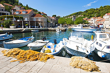 Fishing boats in Sipan harbor, Sipan Island, Elaphiti Islands, Dalmatian Coast, Adriatic, Croatia, Europe