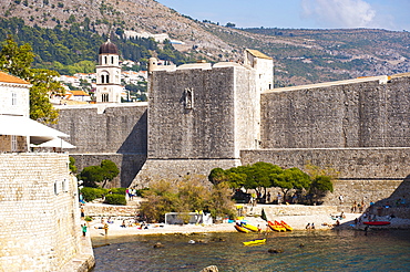 Franciscan Monastery and Dubrovnik City Walls, UNESCO World Heritage Site, from Fort Lovrijenac, Dubrovnik, Dalmatian Coast, Croatia, Europe 