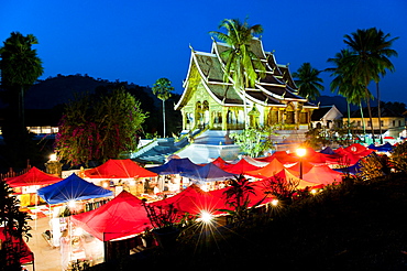 Haw Pha Bang Temple at night, Luang Prabang, Laos, Indochina, Southeast Asia, Asia