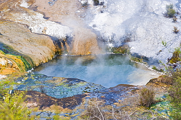 Hot pool on the Rainbow Terrace at Orakei Korako Geyserland, The Hidden Valley, North Island, New Zealand, Pacific 