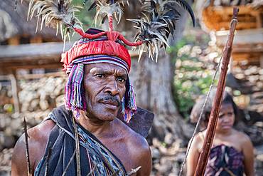 Village chief and community of the Abui Tribe dressed in traditional clothing, Alor Island, Indonesia, Southeast Asia, Asia