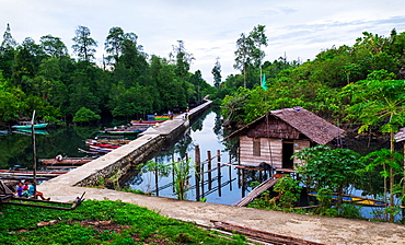 Tumbulawa Village which sits partly over water in the Banda Sea, Indonesia, Southeast Asia, Asia