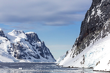 Snow-capped mountains of the Lemaire Channel, Antarctica, Southern Ocean, Polar Regions