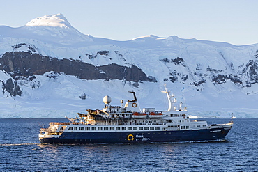 The Quark Expeditions ship Sea Adventurer operating in the Gerlache Strait, Antarctica, Southern Ocean, Polar Regions