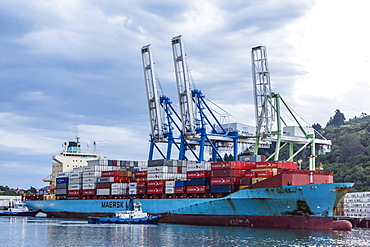 The busy commercial inner harbour of Dunedin, Otago, South Island, New Zealand, Pacific