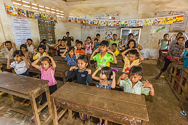 School children in the village of Kampong Tralach on the Tonle Sap River, Kampong Chhnang Province, Cambodia, Indochina, Southeast Asia, Asia