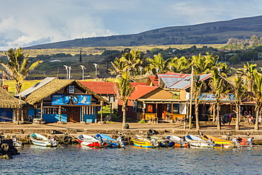 The harbor at Hanga Roa on Easter Island (Isla de Pascua) (Rapa Nui), Chile, South America