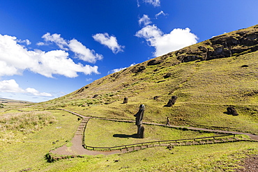 Rano Raraku, the quarry site for all moai statues on Easter Island (Isla de Pascua) (Rapa Nui), UNESCO World Heritage Site, Chile, South America