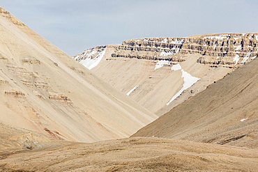 View of sedimentary layers from Cape Hay, Bylot Island, Nunavut, Canada, North America 