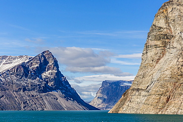 Snow-capped peaks and glaciers in Icy Arm, Baffin Island, Nunavut, Canada, North America 