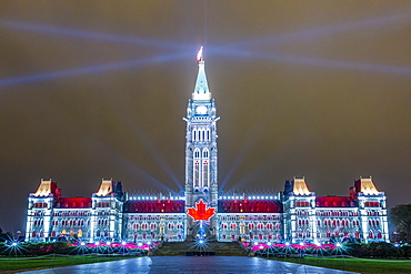 Parliament Hill sound and light show Mosaika, projected onto the capital Parliament Building, Ottawa, Ontario, Canada, North America